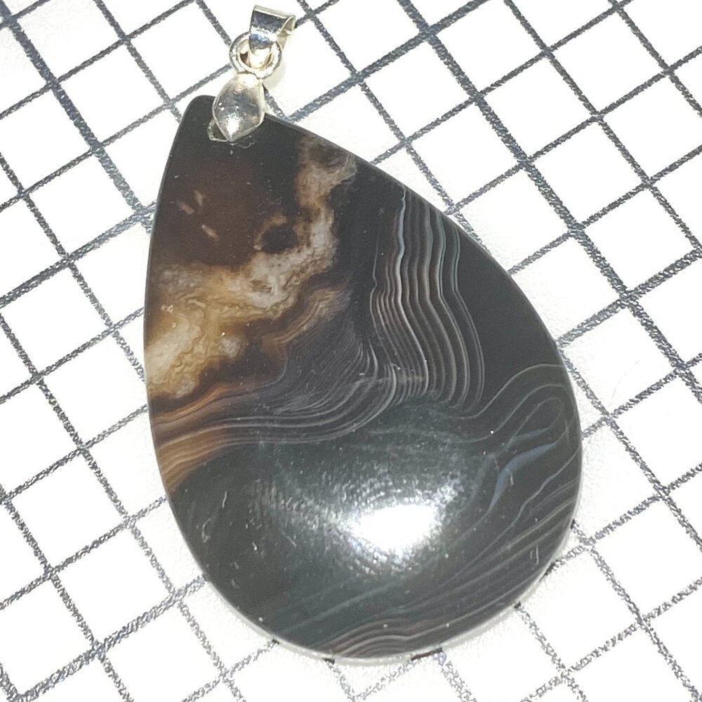 Natural Dark Earthy Agate Pendant, Large Water-drop Genuine Gemstone